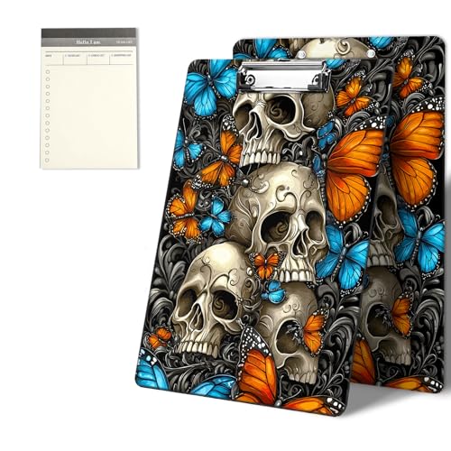 Klemmbretter mit Schmetterlings- und Totenkopf-Muster, 22,9 x 31,8 cm, Standard-A4-Klemmbrett mit flachem Metallclip und To-Do-Notizblock für Schule, Büro, Zuhause und Studenten Klemmbretter mit Schmetterlings- und Totenkopf-Muster, 22,9 x 31,8 cm, Standard-A4-Klemmbrett mit flachem Metallclip und To-Do-Notizblock für Schule, Büro, Zuhause und Studenten von CGFGHHUY
