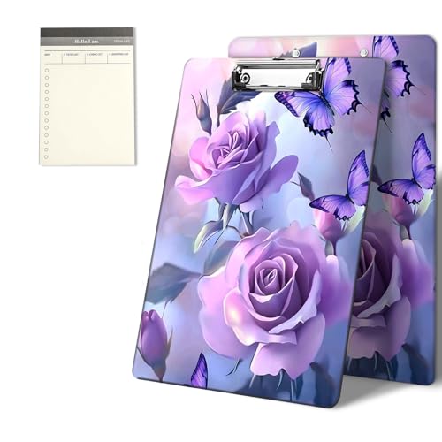 Klemmbretter mit lila Blumen und Schmetterlingen, 22,9 x 31,8 cm, Standard-A4-Klemmbrett mit flachem Metallclip und To-Do-Notizblock für Schule, Büro, Zuhause und Studenten Klemmbretter mit lila Blumen und Schmetterlingen, 22,9 x 31,8 cm, Standard-A4-Klemmbrett mit flachem Metallclip und To-Do-Notizblock für Schule, Büro, Zuhause und Studenten von CGFGHHUY
