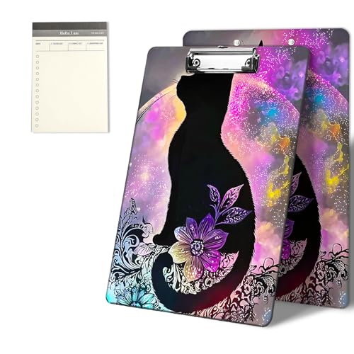 Klemmbretter mit rosa Mondblumen und Katzenmuster, 22,9 x 31,8 cm, Standard-A4-Klemmbrett mit flachem Metallclip und To-Do-Notizblock für Schule, Büro, Zuhause und Studenten Klemmbretter mit rosa Mondblumen und Katzenmuster, 22,9 x 31,8 cm, Standard-A4-Klemmbrett mit flachem Metallclip und To-Do-Notizblock für Schule, Büro, Zuhause und Studenten von CGFGHHUY