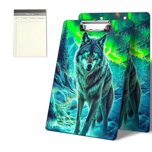 Klemmbretter mit schneeberggrünem Wolfsmuster, 22,9 x 31,8 cm, Standard-A4-Klemmbrett mit flachem Metallclip und To-Do-Notizblock für Schule, Büro, Zuhause und Studenten Klemmbretter mit schneeberggrünem Wolfsmuster, 22,9 x 31,8 cm, Standard-A4-Klemmbrett mit flachem Metallclip und To-Do-Notizblock für Schule, Büro, Zuhause und Studenten von CGFGHHUY