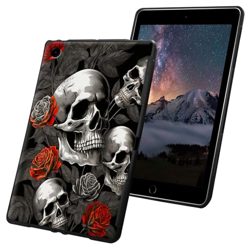 Schutzhülle für Fire HD 8 Tablet 8. / 7. Generation 20,3 cm (8 Zoll), Version 2018/2017, schlank, leicht, weiches TPU-Silikon, rutschfest, stoßfest, schwarze Tablet-Hülle, rote Rosen von CGFGHHUY