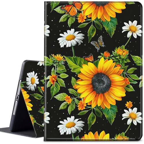 Schutzhülle für Kindle Fire 7 Tablet 2019/2017, Version 9. / 7. Generation, 17,8 cm (7 Zoll), leicht, PU-Leder, Smart-Ständer, automatische Schlaf- und Wachfunktion, gelbe Sonnenblumen und von CGFGHHUY