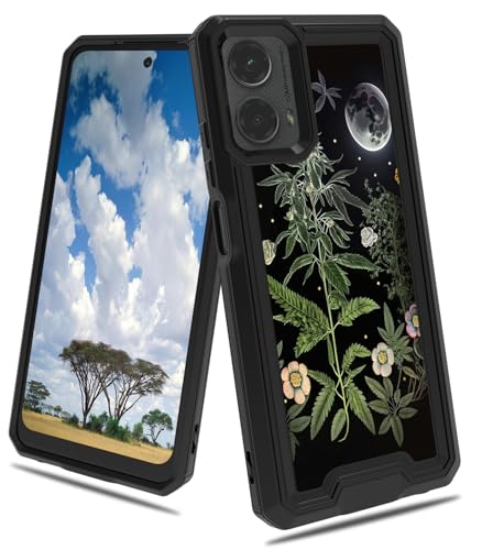 Schutzhülle für Moto G 5G 2024, 2-in-1, zweilagig, hartes Polycarbonat, weiches TPU, stoßfest, Fallschutzhülle, für Motorola Moto G 5G 16,8 cm (6,6 Zoll) 2024 – Blumen, Pflanzen, Mond von CGFGHHUY