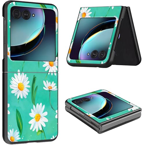 Schutzhülle für Motorola Razr 2024, dünn, leicht, hart, Polycarbonat, rüttelfest, Schutzhülle für Motorola Moto Razr 2024 5G/Razr 50, 17,5 cm (6,9 Zoll), grün-weiße Blumen von CGFGHHUY