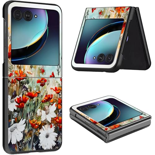 Schutzhülle für Motorola Razr 2024, dünn, leicht, hart, Polycarbonat, rüttelfest, Schutzhülle für Motorola Moto Razr 2024 5G/Razr 50, 17,5 cm (6,9 Zoll), rote Blumen, Schmetterling von CGFGHHUY