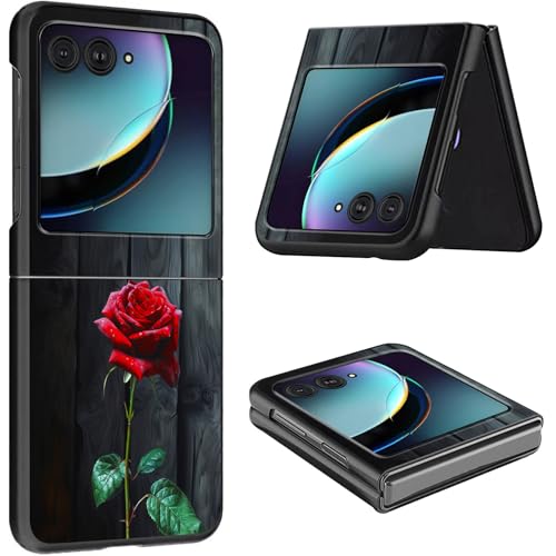 Schutzhülle für Motorola Razr Plus 2023, dünn, leicht, hart, Polycarbonat, rüttelfest, Schutzhülle für Motorola Moto Razr Plus 2023 5G/Razr 40 Ultra 17,5 cm (6,9 Zoll), rote Rose auf Holz von CGFGHHUY