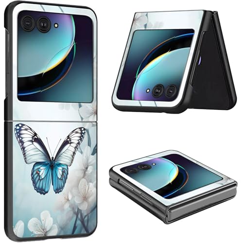 Schutzhülle für Motorola Razr Plus 2023, dünn, leicht, hart, Polycarbonat, rüttelfest, Schutzhülle für Motorola Moto Razr Plus 2023 5G/Razr 40 Ultra 17,5 cm (6,9 Zoll), weiße Blumen und blaue von CGFGHHUY