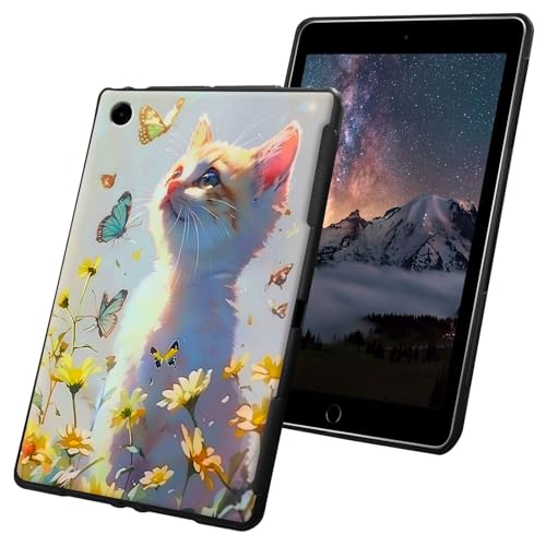 Schutzhülle für Samsung Galaxy Tab A8 26,7 cm (10,5 Zoll), schlank, leicht, weiches TPU-Silikon, rutschfest, stoßfest, Schwarz, Motiv: niedliche Katzen und Schmetterlinge von CGFGHHUY