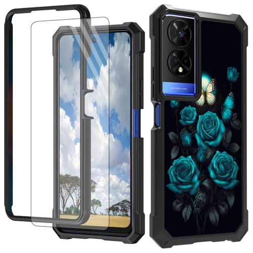 Schutzhülle für TCL 50 XE 5G T614D 16,8 cm (6,6 Zoll) 2024 mit Displayschutzfolie, Hart-PC + weiches TPU, stoßfeste Schutzhülle für TCL 50 XE 5G T614D 16,8 cm (6,6 Zoll) 2024 – grüne Blumen und von CGFGHHUY