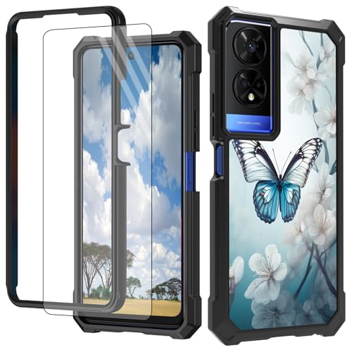 Schutzhülle für TCL 50 XE 5G T614D 16,8 cm (6,6 Zoll) 2024 mit Displayschutzfolie, Hart-PC + weiches TPU, stoßfeste Schutzhülle für TCL 50 XE 5G T614D 16,8 cm (6,6 Zoll) 2024 – weiße Blumen und blaue von CGFGHHUY