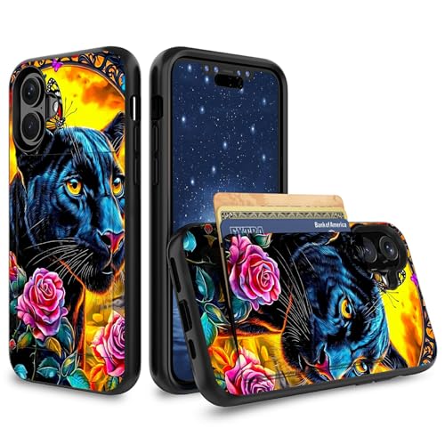 Schutzhülle für iPhone 16, 15,5 cm (6,1 Zoll) 2024, Hybrid-Schutzhülle mit Kartenhalter, Hybrid-Hülle, zweilagig, weiches Silikon, Hartplastik, versteckter Ausweis, Kreditkarten-Flip-Cover für iPhone von CGFGHHUY