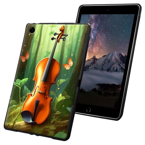 Tablet-Hülle für Fire HD 8. / 7. Generation 8 Zoll (2018/2017), schlank, leicht, weiches TPU-Silikon, rutschfest, stoßfest, schwarz, Tablet-Hülle, Schmetterlinge und Violine von CGFGHHUY