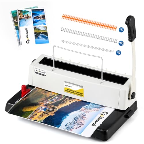 CGOLDENWALL Bindegerät, 34-Loch, Stanzt 15 Blätter (70g), Bindet 150 Blätter(70g), 3:1 Steigung, mit Starter-Kit, Spiralbindegerät für Büro und Schule, A4/A5 von CGOLDENWALL