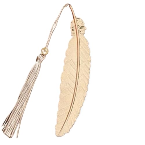 Lesezeichen Metall 2pc Retro Feather Long Tassel Bookmark School Tool Creative Stationery Gift Student Metal Bookmark Metal Feather Bookmarks(Light Gold) von CGUOHU