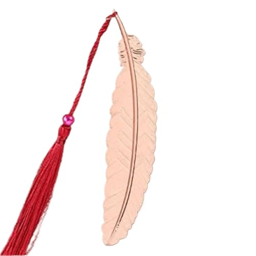 Lesezeichen Metall 2pc Retro Feather Long Tassel Bookmark School Tool Creative Stationery Gift Student Metal Bookmark Metal Feather Bookmarks(Rose Gold) von CGUOHU