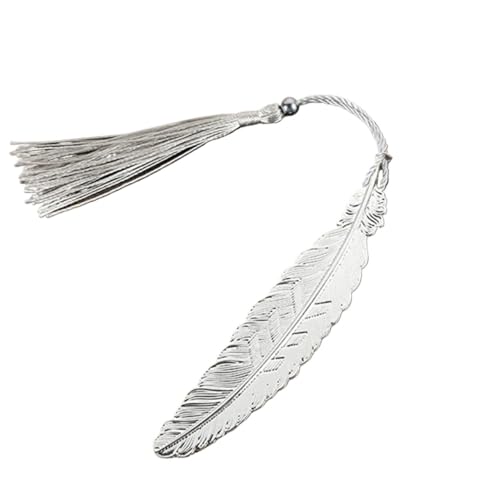 Lesezeichen Metall 2pc Retro Feather Long Tassel Bookmark School Tool Creative Stationery Gift Student Metal Bookmark Metal Feather Bookmarks(Silver) von CGUOHU