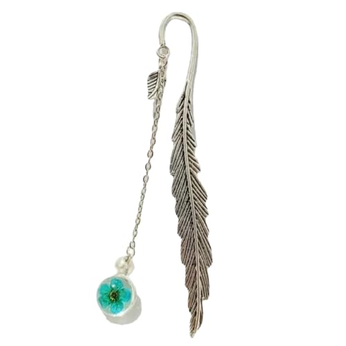 Lesezeichen Metall 2pcs Metal Feather Bookmark With Glass Beads Pendant Book Page Divide Mark Stationery Beautiful Feather Bookmarks Metal Feather Bookmarks(Blue) von CGUOHU