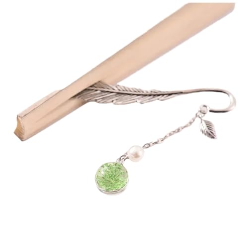 Lesezeichen Metall 2pcs Metal Feather Bookmark With Glass Beads Pendant Book Page Divide Mark Stationery Beautiful Feather Bookmarks Metal Feather Bookmarks(Green) von CGUOHU
