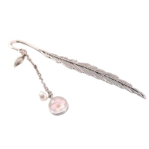 Lesezeichen Metall 2pcs Metal Feather Bookmark With Glass Beads Pendant Book Page Divide Mark Stationery Beautiful Feather Bookmarks Metal Feather Bookmarks(Pink) von CGUOHU