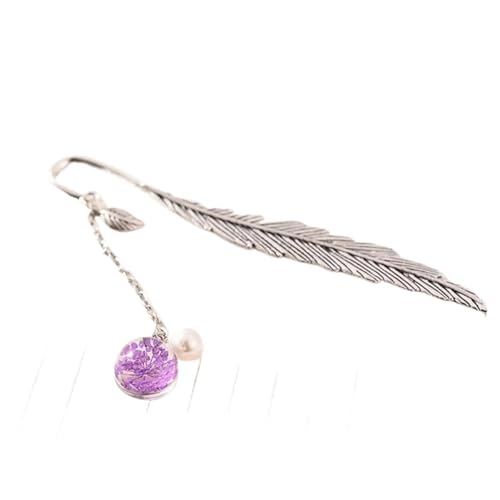 Lesezeichen Metall 2pcs Metal Feather Bookmark With Glass Beads Pendant Book Page Divide Mark Stationery Beautiful Feather Bookmarks Metal Feather Bookmarks(Purple) von CGUOHU