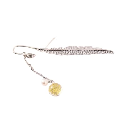 Lesezeichen Metall 2pcs Metal Feather Bookmark With Glass Beads Pendant Book Page Divide Mark Stationery Beautiful Feather Bookmarks Metal Feather Bookmarks(Yellow) von CGUOHU