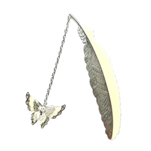 Lesezeichen Metall 3pcs Metal Bookmark Butterfly Pendant Bookmark Elegant Metal Feather Bookmark With Butterfly Pendant Retro Book Marker For Home Metal Feather Bookmarks(Silver) von CGUOHU