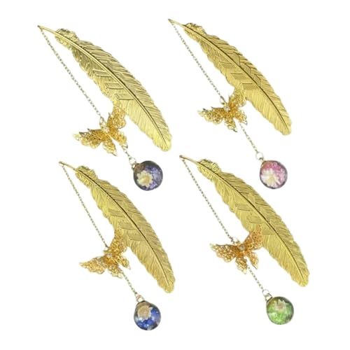 Lesezeichen Metall 4pcs/set Metal Feather Bookmark Creative Immortal Flower Butterfly Leaf Student Bookmark Metal Feather Bookmarks von CGUOHU