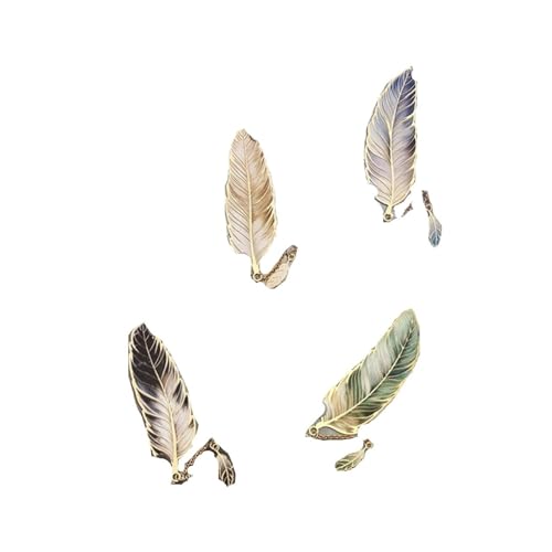 Lesezeichen Metall 4pcs/set Vintage Feather Bronzing Metal Bookmark With Metal Chain Pendant Bookmark For Teachers Friends Book Club Book Lovers Metal Feather Bookmarks von CGUOHU