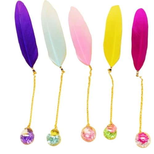 Lesezeichen Metall 5Pcs/set Cute Feather Glass Ball Pendant Bookmarks School Stationery Items Office Supplies Metal Feather Bookmarks von CGUOHU