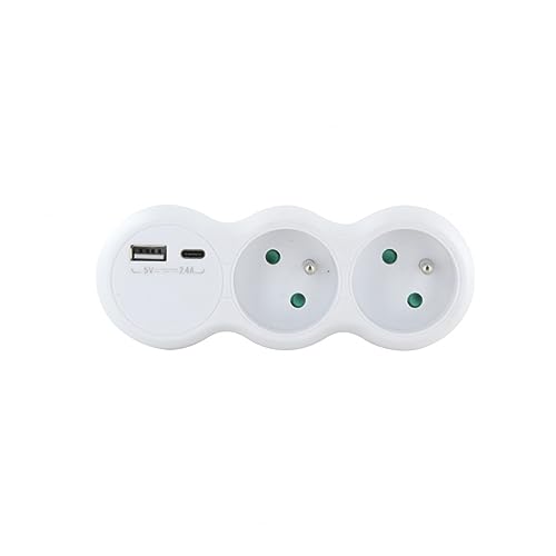Biplite Domino 2x16A mit USB-A + USB-C- weiß von CHACON