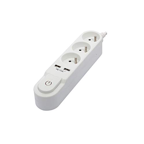 CHACON Bloc Design mit Inter. 3 x 16 A + 2 x USB – 3 m – weiß – Steckdosenleiste (70 mm, 210 mm, 65 mm, 300 g, 3 m, Weiß) von CHACON