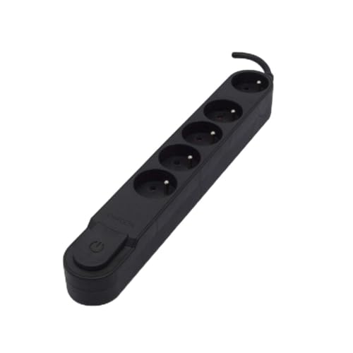 CHACON Bloc Design mit Inter. 5 x 16 A – 1.5 m – Flachstecker – Schwarz – Steckdosenleiste (100 mm, 430 mm, 60 mm, 300 g, 1,5 m, Schwarz) von CHACON