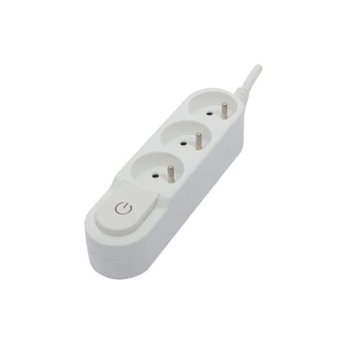 CHACON Design-Leiste, 3 x 16 A, mit Schalter und Flachstecker, 1,5 m, Weiß von CHACON