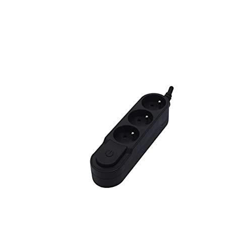CHACON Design-Leiste, 3 x 16 A, mit Schalter und Flachstecker, 1,5 m, Schwarz von CHACON