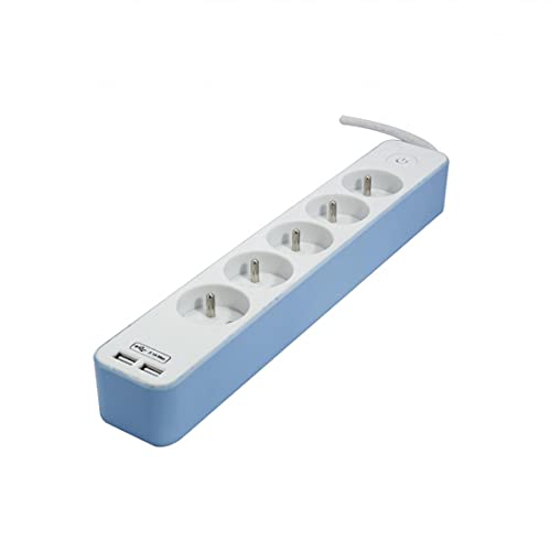 CHACON Steckdosenleiste 5 x 16 A mit USB – 1,5 m – Weiß/Blau von CHACON