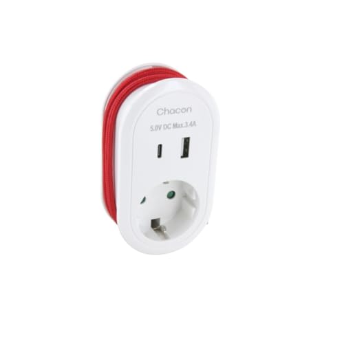 SCHUKO 16A USB-C+ USB-A adapter + 60 cm USB-C kabel von CHACON