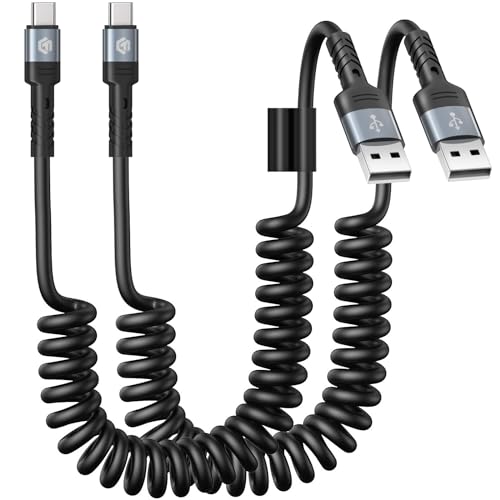USB-C-Kabel, schnelles Aufladen, Spiral-USB-A auf Typ-C-Ladegerät für Auto, einziehbares Ladekabel, kompatibel mit Samsung Galaxy S23, S20, S10, S9, S8 Plus, Note 10, 9, 8, CarPlay und anderen von CHAFON