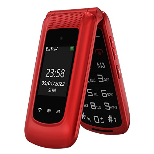 CHAKEYAKE Seniorenhandy Ohne Vertrag, Klapphandy mit Groüe Tasten,GSM Tastenhandy Seniorentelefon Mit 2.4 Zoll Dual Großem Display, SOS Notrufknopf für Senioren, Fackel, Kurzwahltasten, FM-Radio(Rot) von CHAKEYAKE