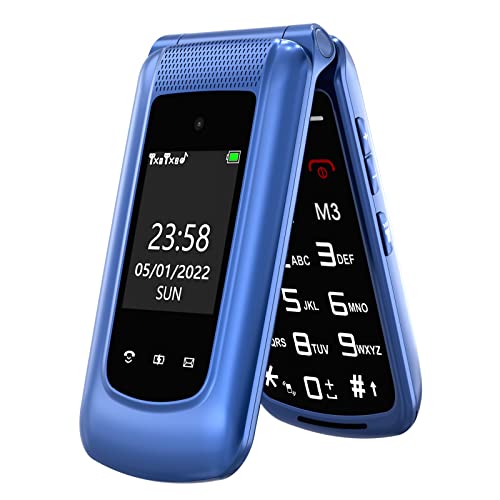 CHAKEYAKE Seniorenhandy Ohne Vertrag, Klapphandy mit Groüe Tasten,GSM Tastenhandy Seniorentelefon Mit 2.4 Zoll Dual Großem Display, SOS Notrufknopf für Senioren, Fackel, Kurzwahltasten, FM-Radio(Blau) von CHAKEYAKE