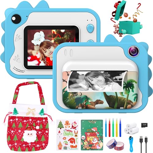 Kinderkamera, 2,4 Zoll Bildschirm 1080P HD Digitalkamera Fotoapparat Kinder mit 32GB Karte,3 Druckpapier, 5 Farben Stift, Weihnachts-Box, Kinderspielzeugab 3 Jahre, Kinder Blau von CHAKEYAKE
