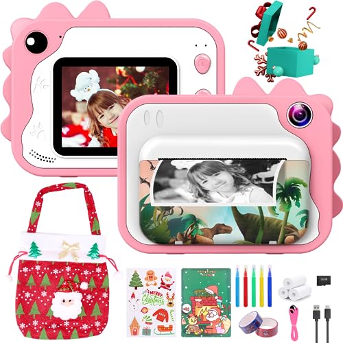 Kinderkamera, 2,4 Zoll Bildschirm 1080P HD Digitalkamera Fotoapparat Kinder mit 32GB Karte,3 Druckpapier, 5 Farben Stift, Weihnachts-Box, Kinderspielzeugab 3 Jahre, Kinder Rosa von CHAKEYAKE