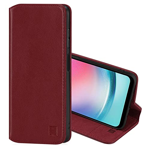 32nd Klassische Serie 2.0 - Lederhülle Case Cover für Samsung Galaxy A24 (2023), Echtleder Hülle Mit RFID-Blockierung Kartensteckplatz, Magnetverschluss und Standfuß - Burgunder von 32nd