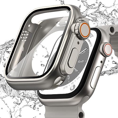 CHANCHY 2-in-1 wasserdichte Schutzhülle für Apple-Watch-Serie 8/7, 45 mm, Displayschutzfolie für Vorder- und Rückseite, vollständiger Schutz für Männer und Frauen, 45 mm, Titan von CHANCHY