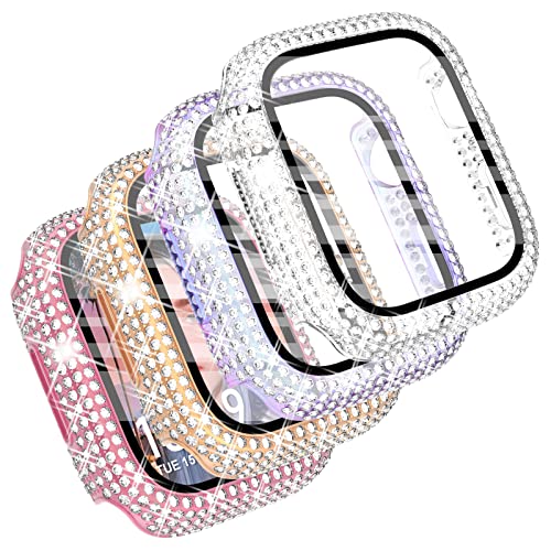CHANCHY 4-Pack Compatible with Apple Watch Case 40mm Protective Bumper with Screen Protector, 200 Crystal Diamond Bling Cases Cover for Apple Watch SE Series 6 5 4, Rose Gold/Pink/Rainbow/Clear, 40mm von CHANCHY