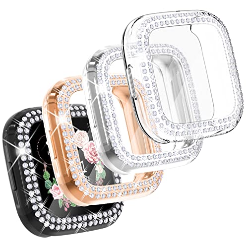CHANCHY 4 Pack Compatible with Fitbit Versa 2 Screen Protector Case, Soft TPU Full Protective Case Cover Bumper Bling Crystal Diamond Frame for Fitbit Versa 2 Smart Watch, Rose Gold/Clear/Silver/Black von CHANCHY