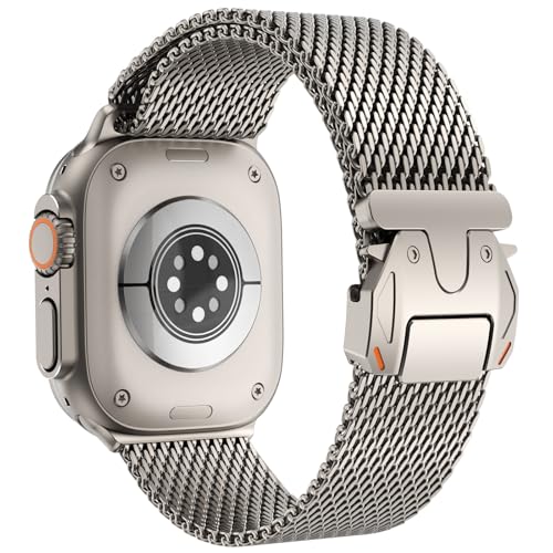 CHANCHY Milanaise Armand für Apple Watch 49mm 46mm 45mm 44mm 42mm(Series 3),316 Edelstahl Neues Design-Verschluss Milanaise Armand für Apple watch ultra 2/Ultra,Series 10/9/8/7/6/5/4/3/2/1/SE, Titan von CHANCHY