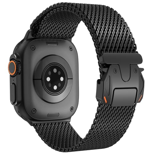 CHANCHY Milanaise Armand für Apple Watch 49mm 46mm 45mm 44mm 42mm(Series 3),316 Edelstahl Neues Design-Verschluss Milanaise Armand für Apple watch ultra 2/Ultra,Series 10/9/8/7/6/5/4/3/2/1/SE, Schwarz von CHANCHY