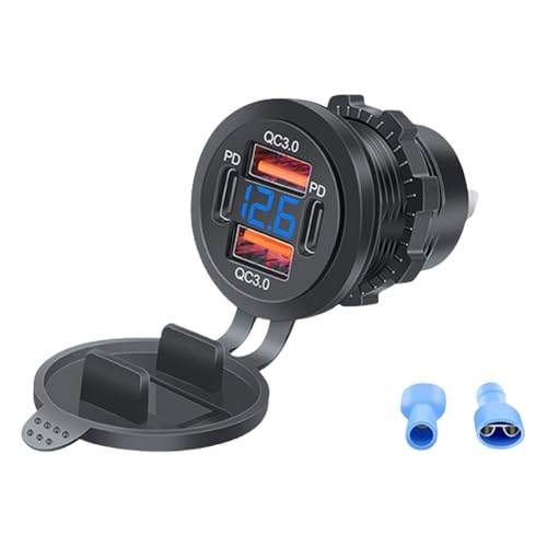 CHANGYUE Dual PD Dual QC 3.0 USB -Auto -Ladegerät mit Voltmeter schneller Ladeauslass 4 Anschlüsse USB A USB C Socket 78W for Autoboot Marine Truck CHANGYUE Dual PD Dual QC 3.0 USB -Auto -Ladegerät mit Voltmeter schneller Ladeauslass 4 Anschlüsse USB A USB C Socket 78W for Autoboot Marine Truck von CHANGYUE