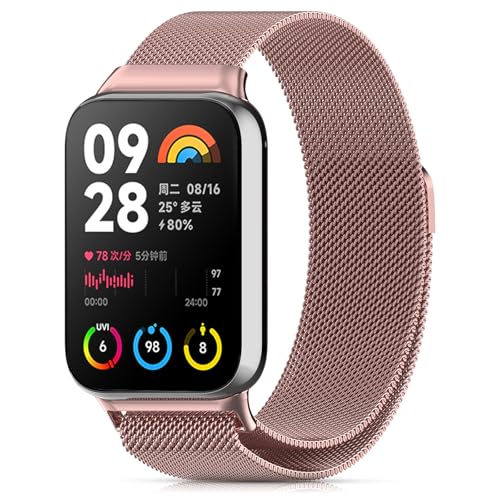 CHANRASI Metall Armband Kompatibel mit Xiaomi Redmi Watch 5/Xiaomi Mi Band 9 Pro/Xiaomi Mi Band 8 Pro/Redmi watch 4,EIN-klick-Verbindung Loop Magnetisches Band Rosa von CHANRASI