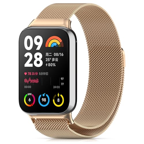 CHANRASI Metall Armband Kompatibel mit Xiaomi Redmi Watch 5/Xiaomi Mi Band 9 Pro/Xiaomi Mi Band 8 Pro/Redmi watch 4,EIN-klick-Verbindung Loop Magnetisches Band Roségold von CHANRASI
